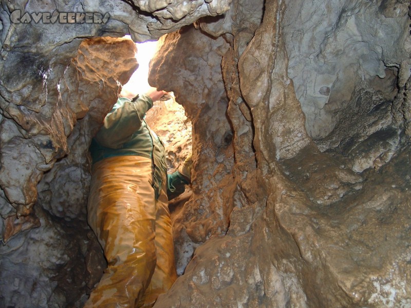 Brunnsteinhöhle: Der Schluf für Männer führt direkt nach oben und ist angenehm eng.