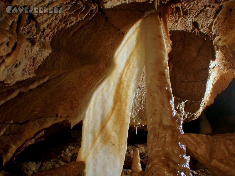 CWB-Höhle: Genauso wie in dieser recht großen Sinterfahne, die sich leider nicht anständig fotografieren läßt.