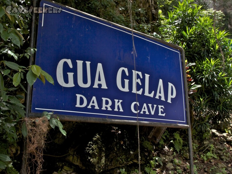 Dark Cave: Nur die allerbesten Löcher tragen eine Plakette vom FHKF. Dieses gute Loch trägt keine Plakette. Stattdessen ein tolles Schild. Vor - in den für den Franken ungewöhnlicher - Vegitation.