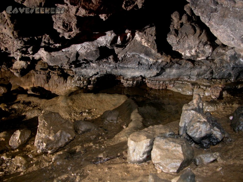 Fischerhöhle: schon im ersten Raum Sinterbecken