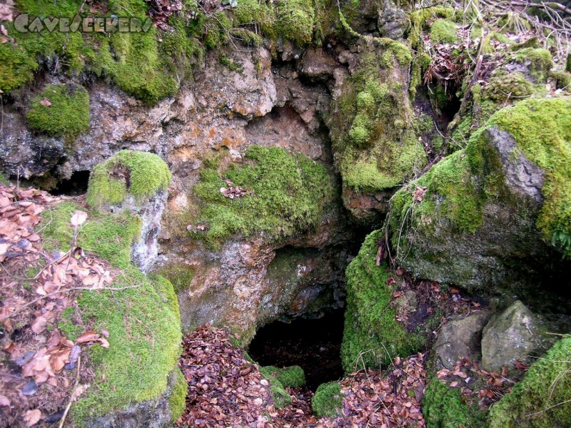 Geißberghöhle: Haupteingang bei Tageslicht.
