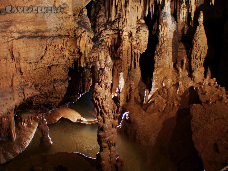 Grotte de la Malatiere: Durchaus schöne Bereiche im Loch. Mit Wasser, Sinter und CaveSeekern.
