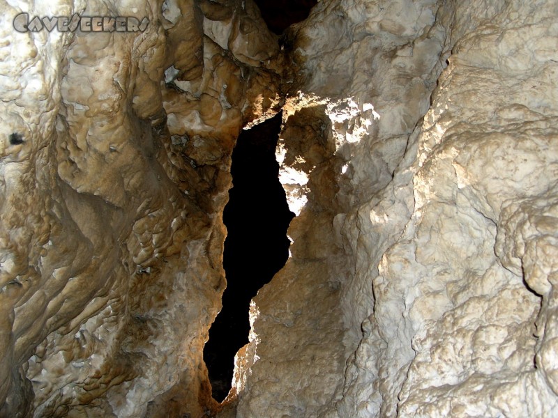 Kleines Windloch E.: Blick aus der Höhlenbuchkammer. Sehr schwer auffindbar.