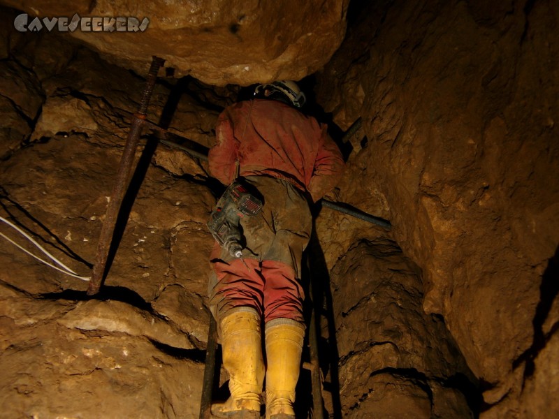 Rostnagelhöhle: Nach getaner Arbeit. Die Leiter steht.
